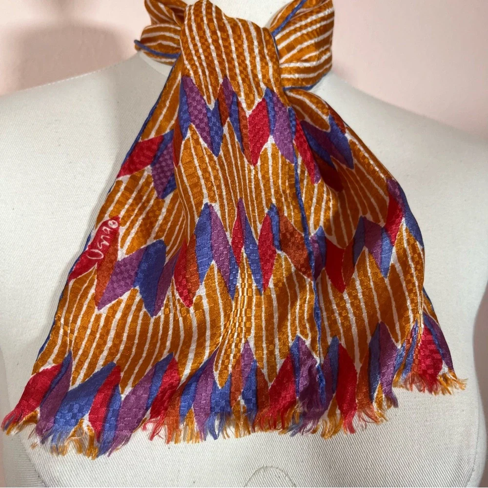 Vera Vintage 1950 60 art deco MCM Silk Hand rolled Copper Cravat Bow Neck Scarf